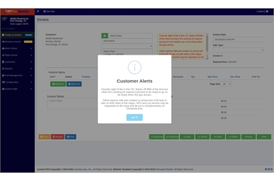 Creating an Invoice in FBO Director, Step 3, Customer Alerts