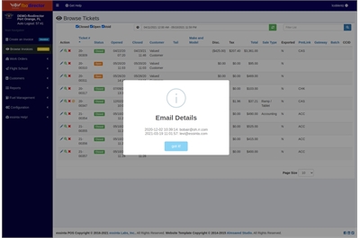 Screen Capture of Invoice Email History Message Box
