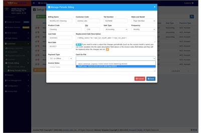 Screen Capture of a Completed Recurring Billing Setup Page with A Card on File Selected