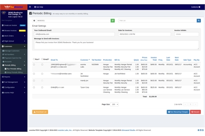 Screen Capture of the Run Periodic Billing Billing Page in FBO Director with Charges Loaded